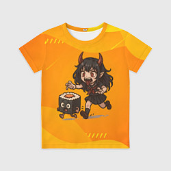 Футболка детская Девочка дьявол бежит за роллом, цвет: 3D-принт