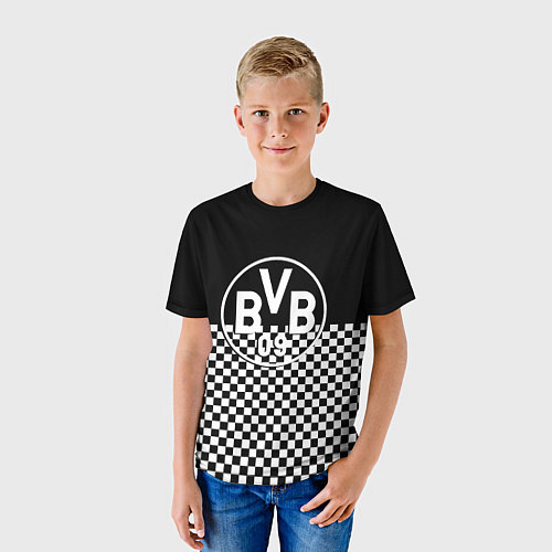 Детская футболка Borussia шахматная клетка / 3D-принт – фото 3