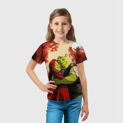 Футболка детская Шрек и Фиона обнимаются в осеннем лесу, цвет: 3D-принт — фото 2