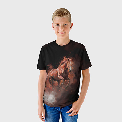 Детская футболка Коричневая лошадь в прыжке / 3D-принт – фото 3