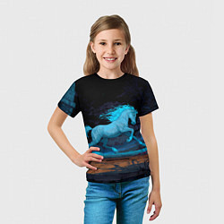 Футболка детская Лошадь в синем свете, цвет: 3D-принт — фото 2