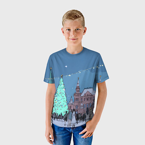 Детская футболка Новогодняя елка в центре Москвы / 3D-принт – фото 3