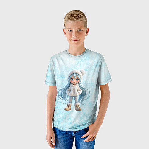 Детская футболка Девочка-зима с синими волосами / 3D-принт – фото 3