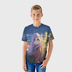 Футболка детская Аниме - лошадка в новогодней атмосфере, цвет: 3D-принт — фото 2