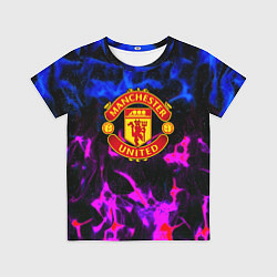 Футболка детская Манчестер Юнайтед огонь неон, цвет: 3D-принт