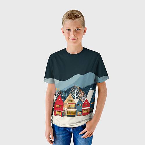 Детская футболка Новогодний городок в горах / 3D-принт – фото 3