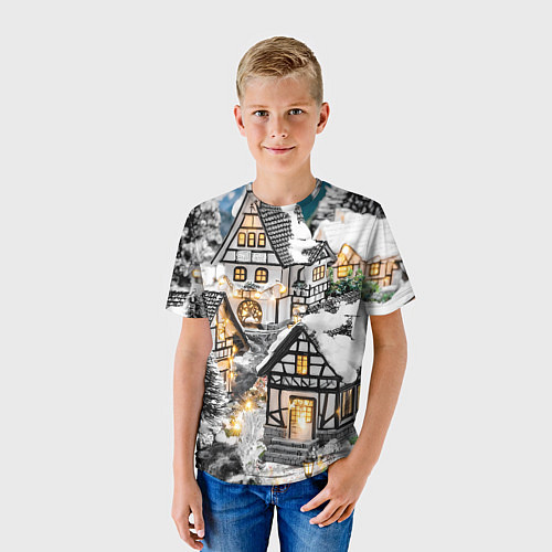 Детская футболка Объемные новогодние дома / 3D-принт – фото 3