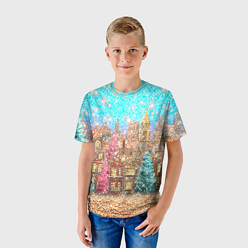 Детская футболка Новогодний город в блестках / 3D-принт – фото 3