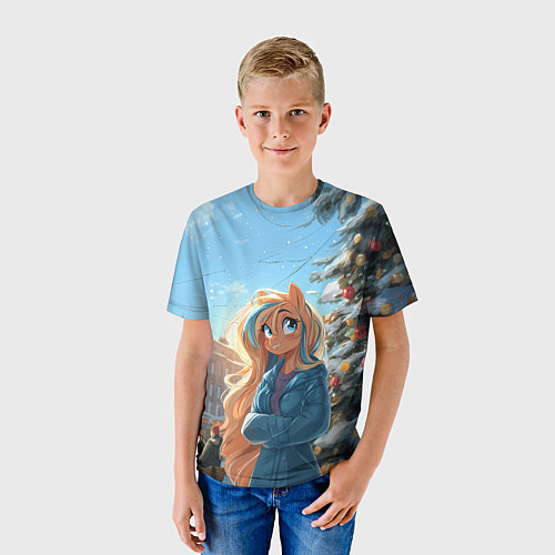 Детская футболка Лошадка на новогодней площади / 3D-принт – фото 3