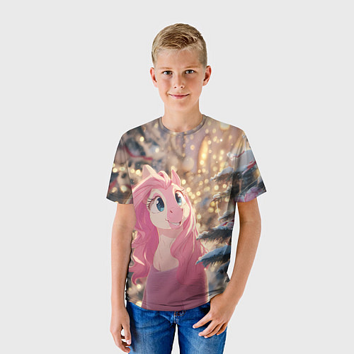 Детская футболка Удивленная лошадка - Новый год / 3D-принт – фото 3