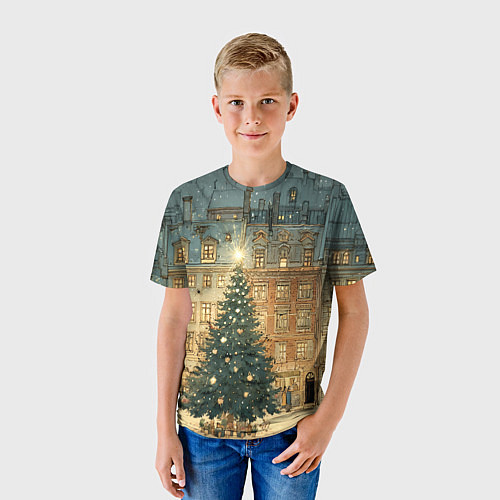 Детская футболка Новогодний старый город / 3D-принт – фото 3