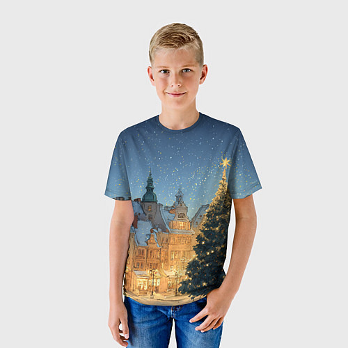 Детская футболка Новый год в старом городе / 3D-принт – фото 3