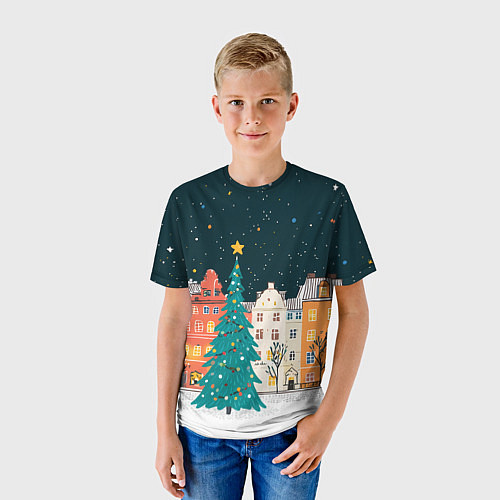 Детская футболка Новогодняя ночь в городе / 3D-принт – фото 3