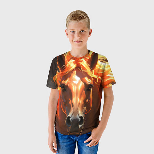 Детская футболка Портрет огненной лошади / 3D-принт – фото 3