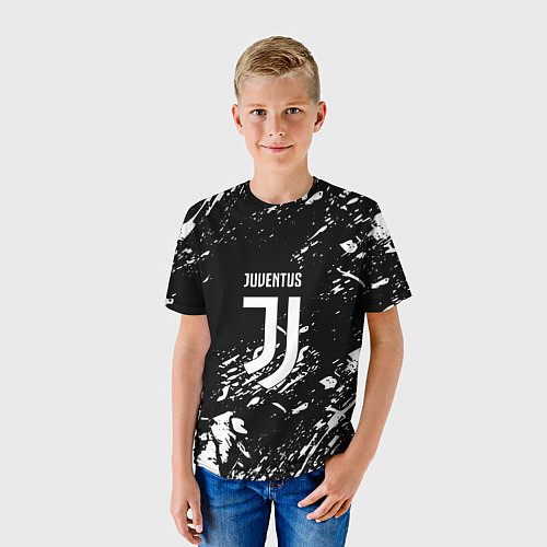 Детская футболка Juventus белые штрихи красок / 3D-принт – фото 3