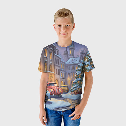 Детская футболка Новогодний снежный двор / 3D-принт – фото 3