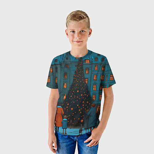 Детская футболка Люди встречают новый год во дворе / 3D-принт – фото 3