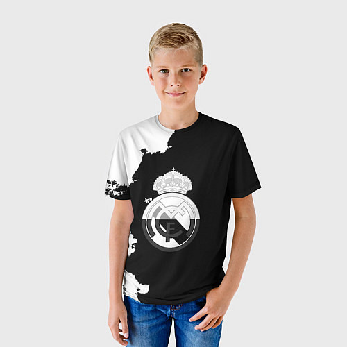Детская футболка Реал Мадрид черно белые краски / 3D-принт – фото 3