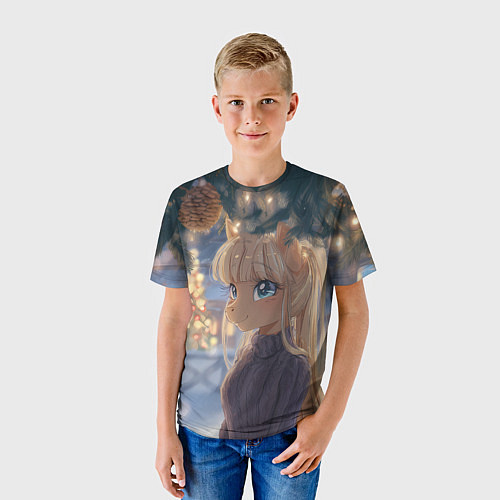 Детская футболка Новогодняя анимешная лошадка / 3D-принт – фото 3