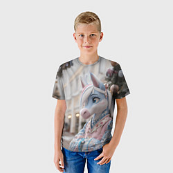 Футболка детская Новогодняя лошадка у елки, цвет: 3D-принт — фото 2