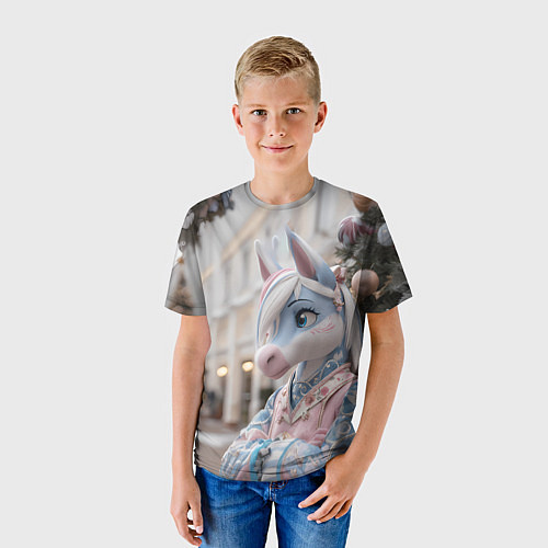 Детская футболка Новогодняя лошадка у елки / 3D-принт – фото 3