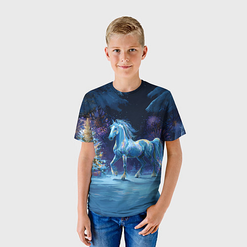 Детская футболка Сияющая новогодняя лошадка / 3D-принт – фото 3