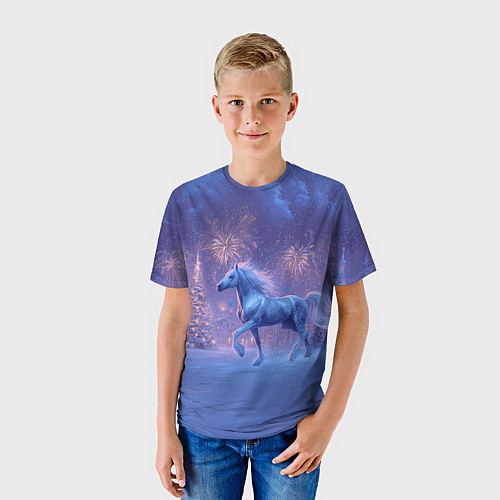 Детская футболка Лошадь и новогодний салют / 3D-принт – фото 3