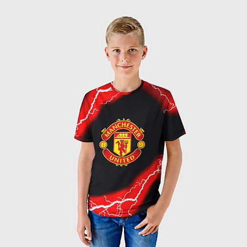 Детская футболка Манчестер Юнайтед шторм молнии / 3D-принт – фото 3