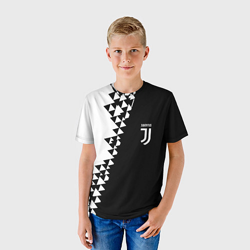 Детская футболка Juventus черно белая геометрия текстура / 3D-принт – фото 3