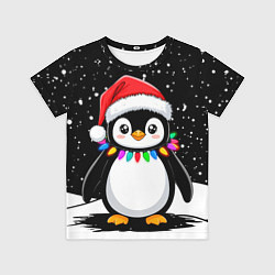 Футболка детская Пингвин в шапке Санты, цвет: 3D-принт