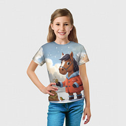 Футболка детская Лошадка на зимней прогулке, цвет: 3D-принт — фото 2