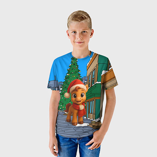 Детская футболка Новогодняя лошадка и елка / 3D-принт – фото 3