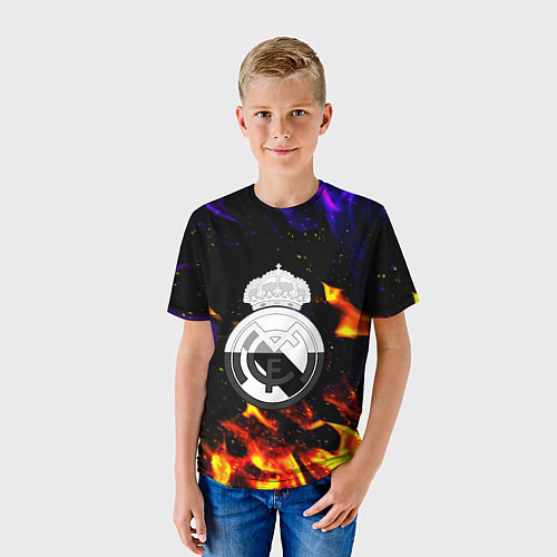 Детская футболка Реал Мадрид огонь текстура / 3D-принт – фото 3