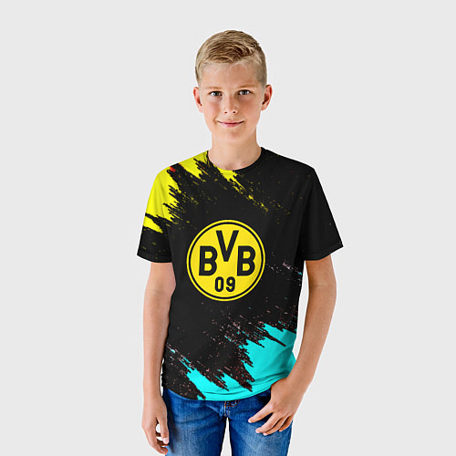 Детская футболка Borussia краски штрихи / 3D-принт – фото 3