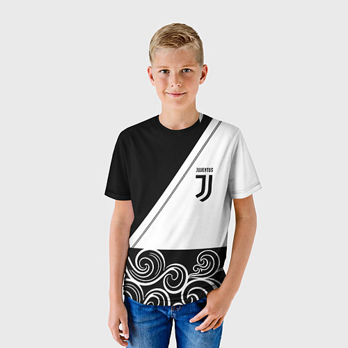 Детская футболка Ювентус геометрия полосы текстура / 3D-принт – фото 3