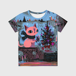 Футболка детская Кошка празднует Новый год, цвет: 3D-принт