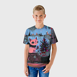 Футболка детская Кошка празднует Новый год, цвет: 3D-принт — фото 2