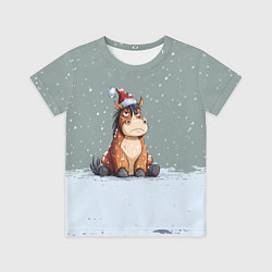 Футболка детская Лошадка на фоне снегопада, цвет: 3D-принт