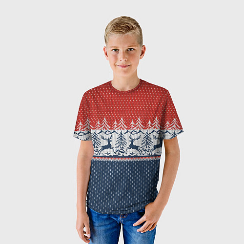 Детская футболка Вязаный узор с оленями / 3D-принт – фото 3