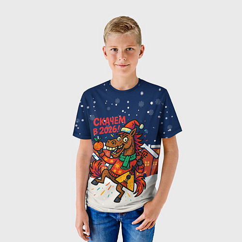 Детская футболка Скачем в 2026 - лошадь с балалайкой / 3D-принт – фото 3