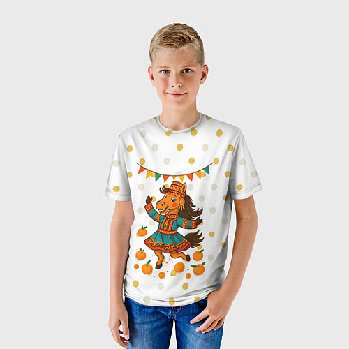 Детская футболка Якутская лошадь празднует Новый год / 3D-принт – фото 3