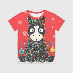 Футболка детская Лошадка в новогодних огоньках, цвет: 3D-принт
