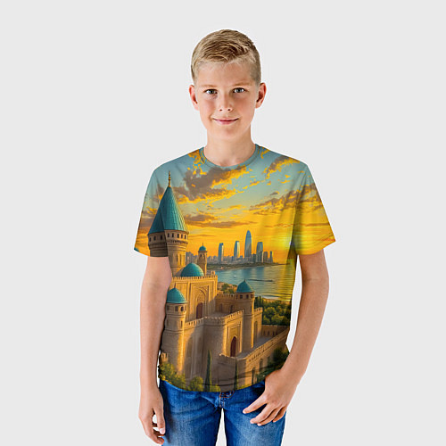 Детская футболка Баку сплетение эпох на закате / 3D-принт – фото 3