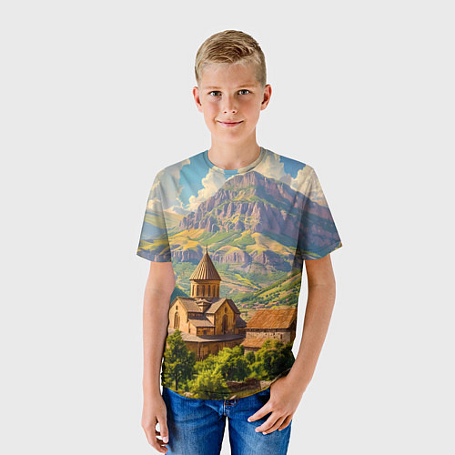 Детская футболка Горный покой: храм среди облаков / 3D-принт – фото 3