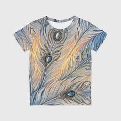 Футболка детская Синие перья с самоцветами, цвет: 3D-принт