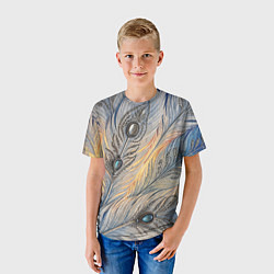 Футболка детская Синие перья с самоцветами, цвет: 3D-принт — фото 2