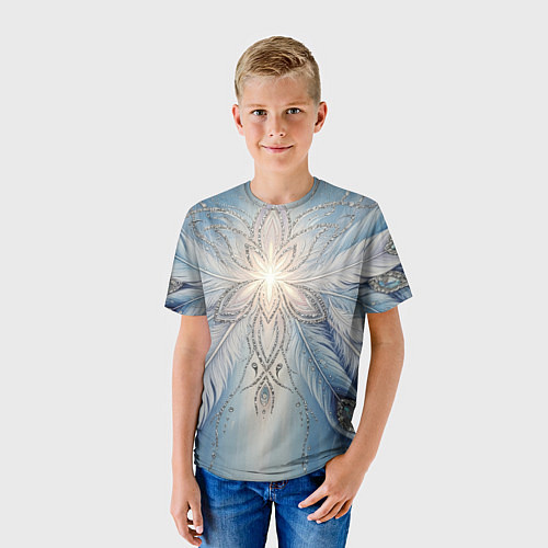 Детская футболка Ледяной перьевой орнамент со светом / 3D-принт – фото 3