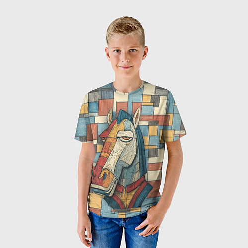 Детская футболка Конь и квадраты / 3D-принт – фото 3