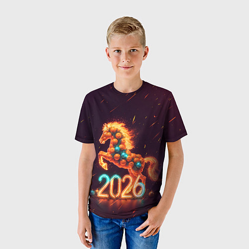 Детская футболка Новогодняя мандариновая лошадь 2026 / 3D-принт – фото 3