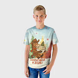 Футболка детская Запрыгивай в 2026 - лошадка с Оливье, цвет: 3D-принт — фото 2